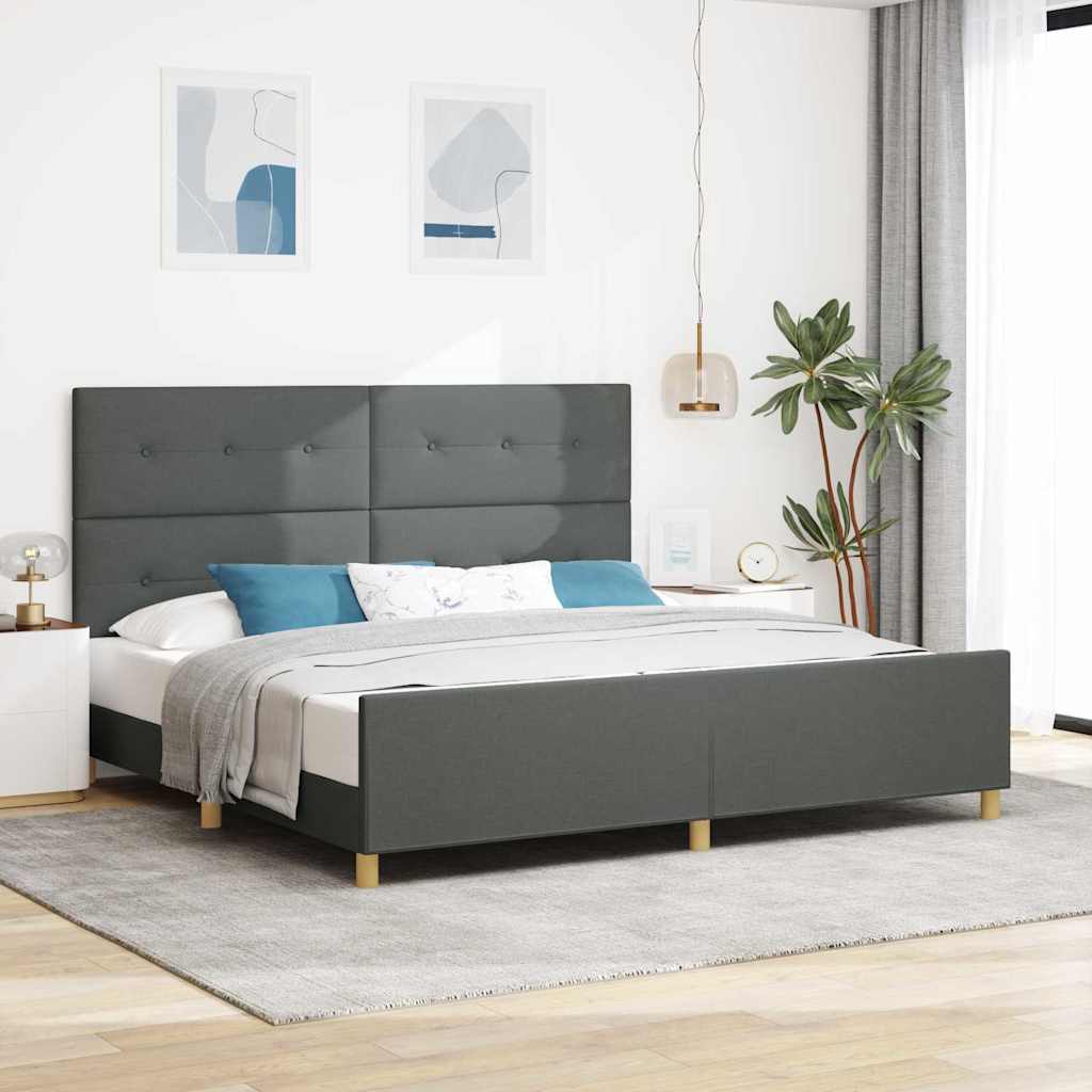 Sengestel med hovedgærde Mørkegrå 200 x 200 cm Stof