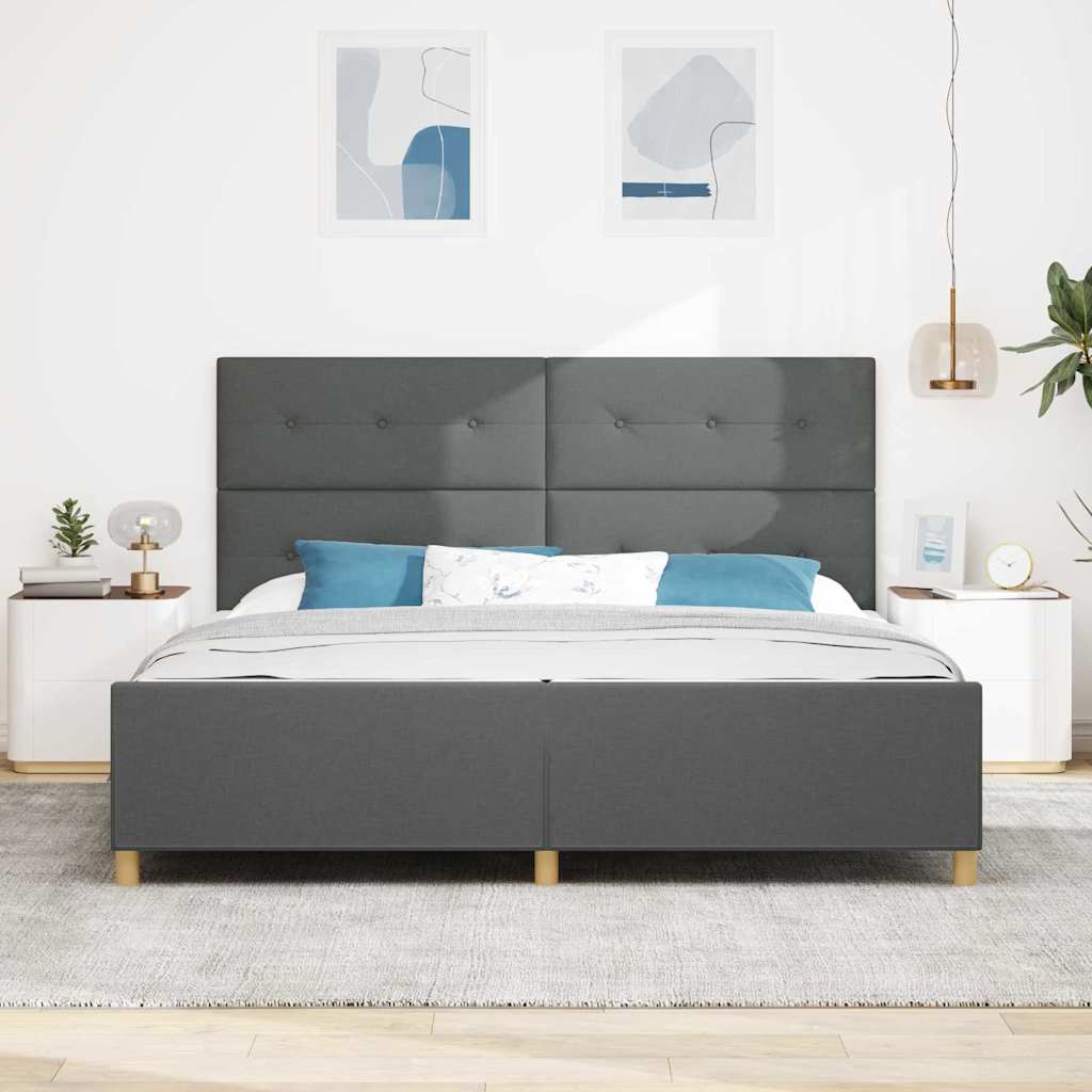 Sengestel med hovedgærde Mørkegrå 200 x 200 cm Stof