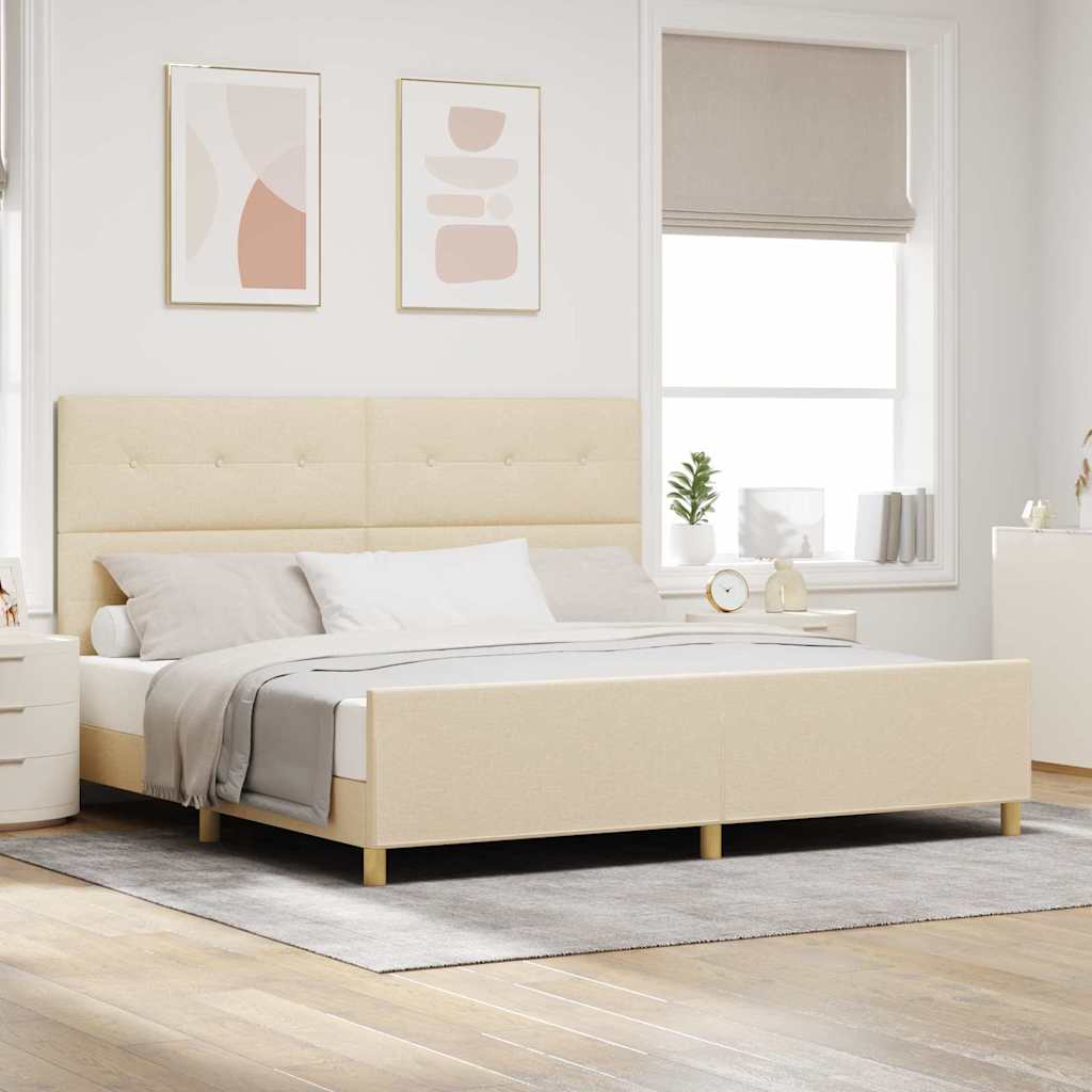 Sengestel med hovedgærde Creme 200 x 200 cm Stof