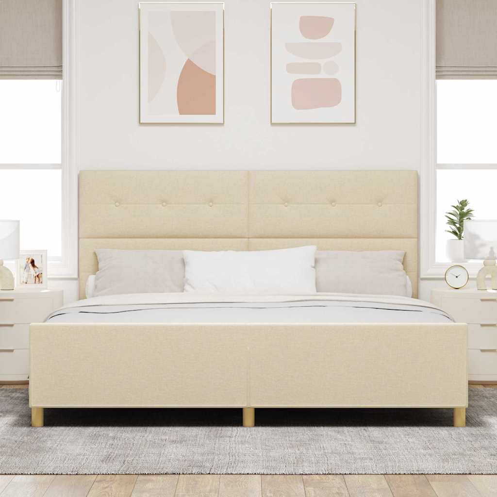 Sengestel med hovedgærde Creme 200 x 200 cm Stof