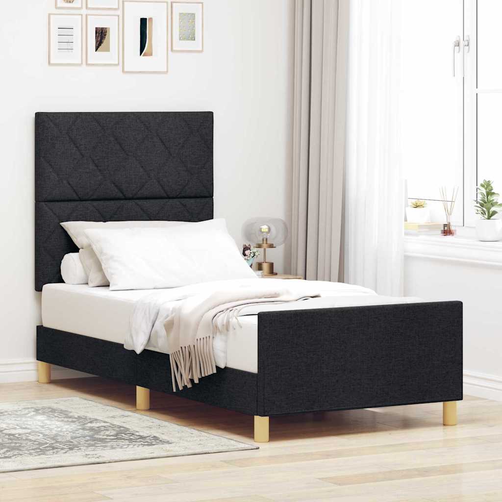 Sengestel med hovedgærde Sort 90 x 190 cm Stof