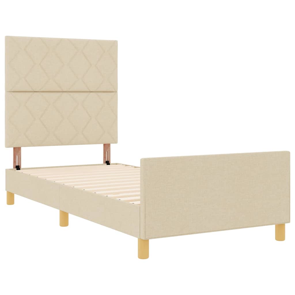 Sengestel med hovedgærde Creme 90 x 190 cm Stof