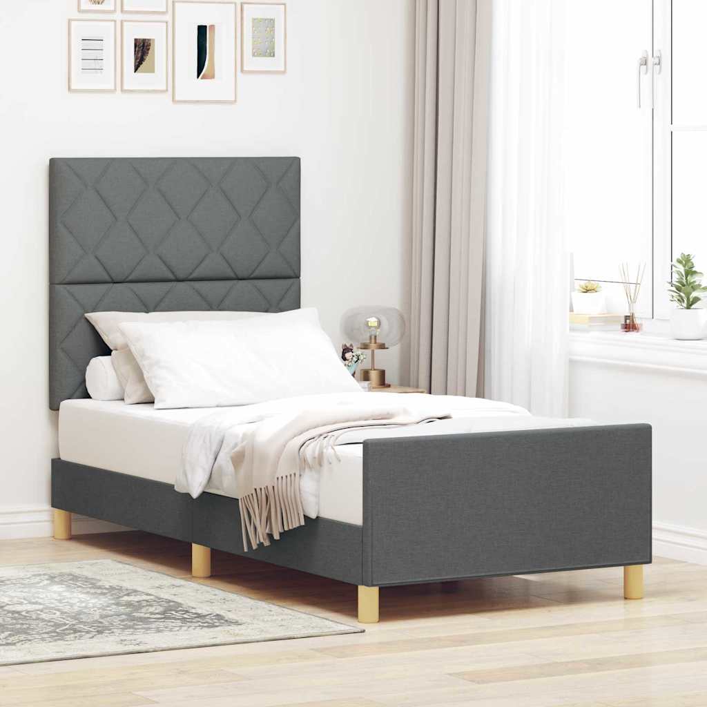 Sengestel med hovedgærde Mørkegrå 90 x 200 cm Stof