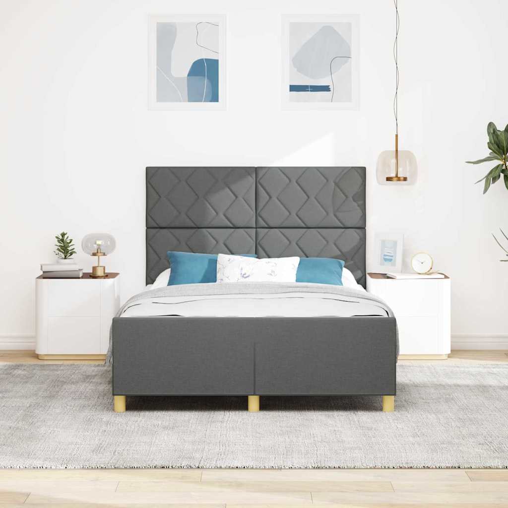 Sengestel med hovedgærde Mørkegrå 140 x 190 cm Stof