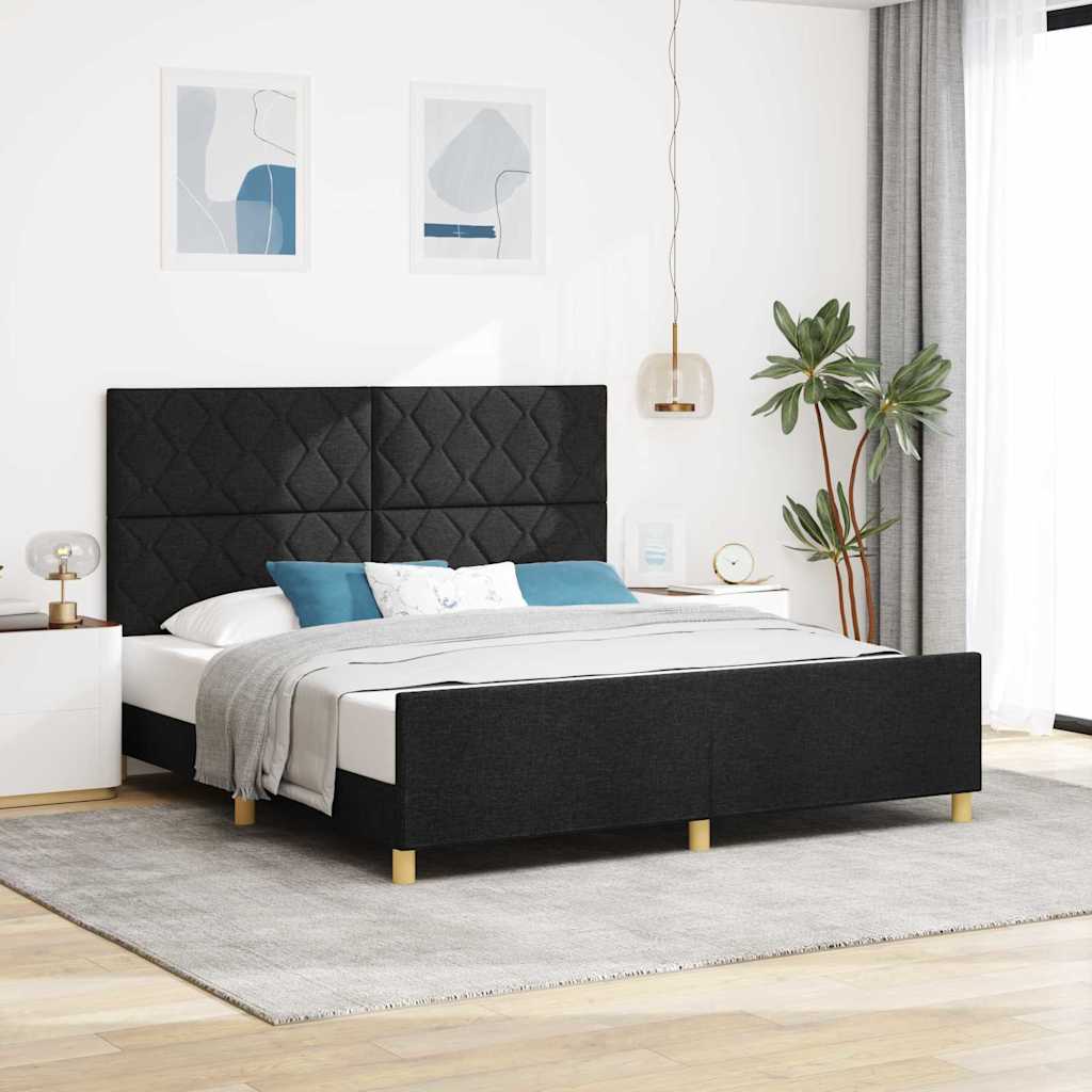Sengestel med hovedgærde Sort 180 x 200 cm Stof