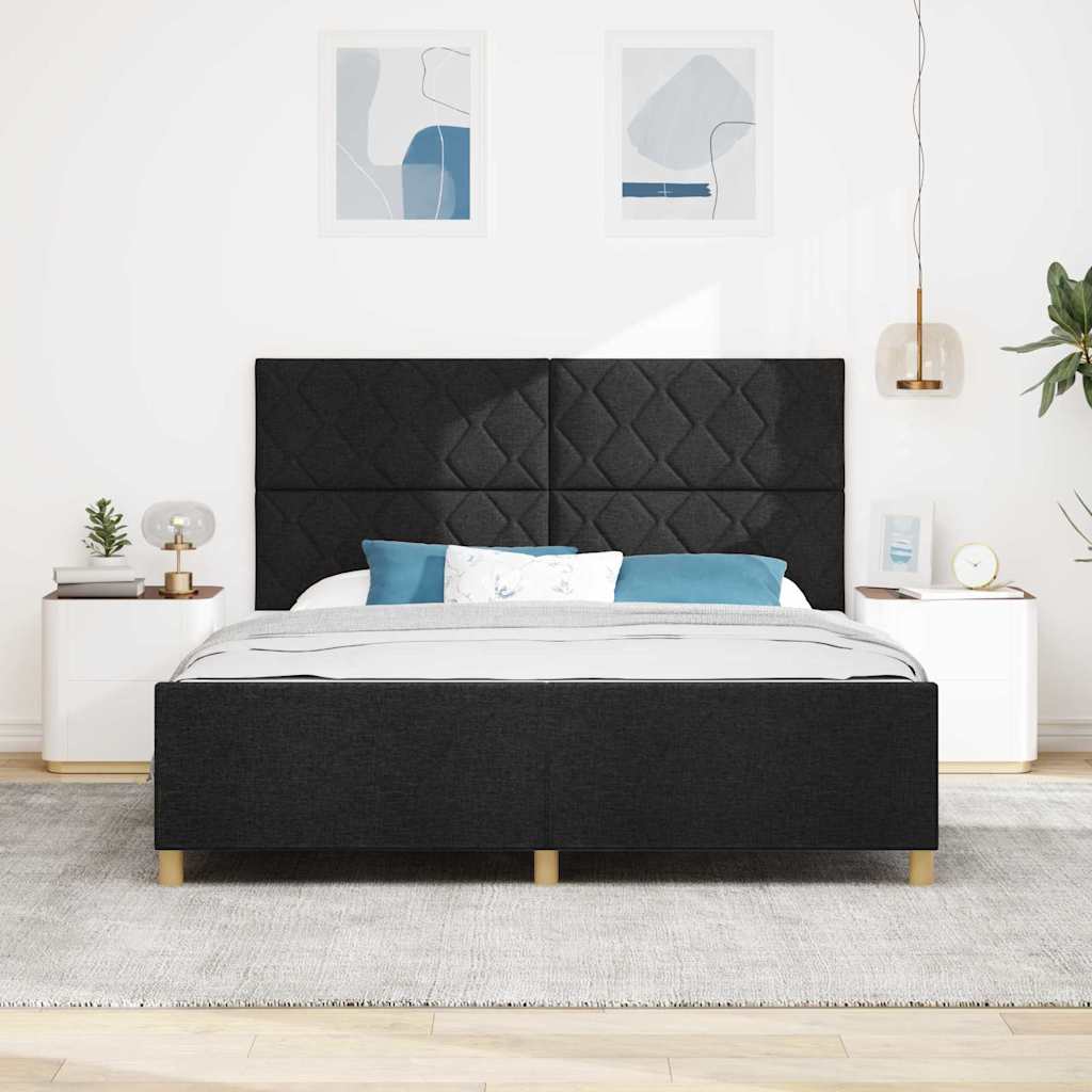 Sengestel med hovedgærde Sort 180 x 200 cm Stof