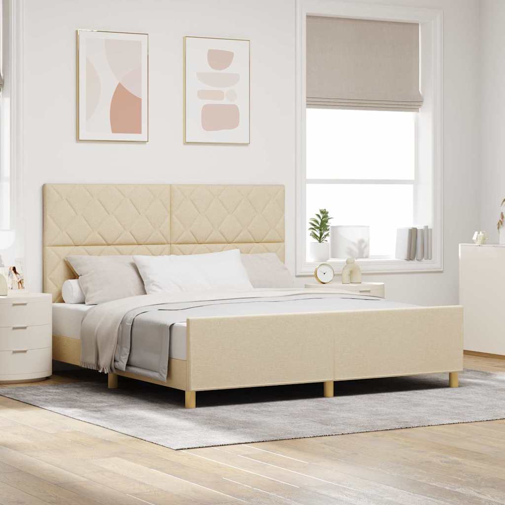 Sengestel med hovedgærde Creme 180 x 200 cm Stof