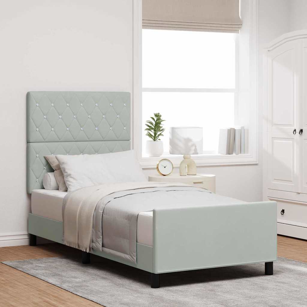Box spring seng med hovedgærde Lysegrå 90 x 190 cm Fløjl
