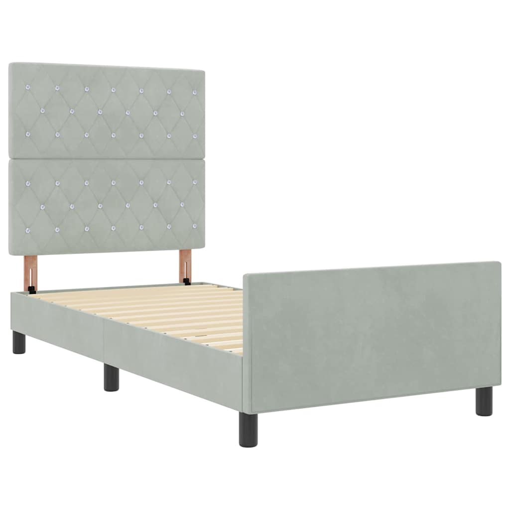 Box spring seng med hovedgærde Lysegrå 90 x 190 cm Fløjl