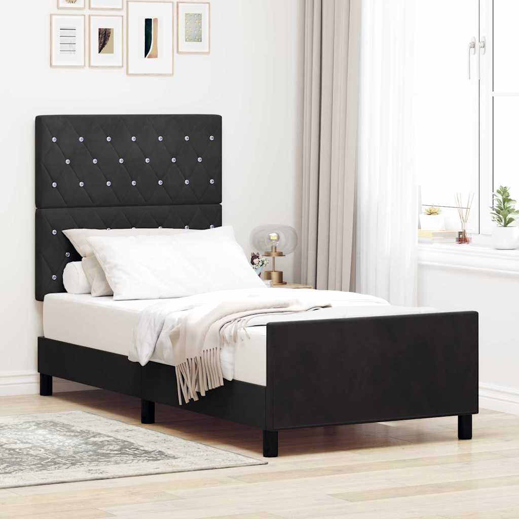 Box spring seng med hovedgærde Sort 90 x 190 cm Fløjl