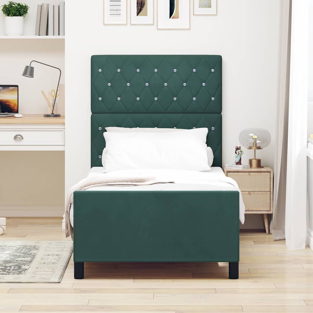 Box spring seng med hovedgærde Mørkegrøn 90 x 190 cm Fløjl