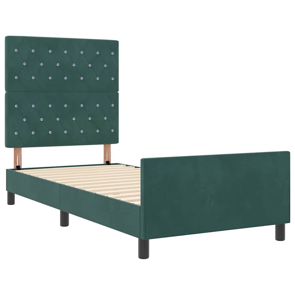 Box spring seng med hovedgærde Mørkegrøn 90 x 190 cm Fløjl