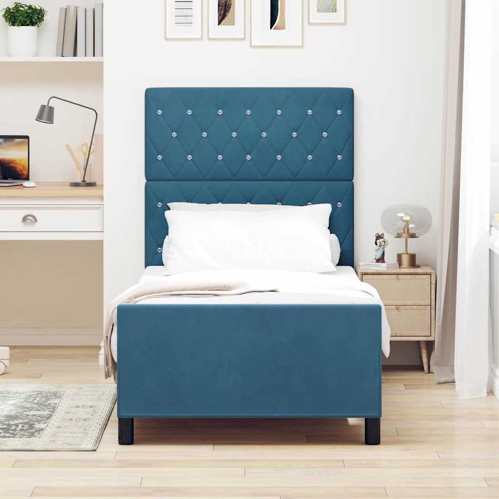 Box spring seng med hovedgærde Mørk blå 90 x 190 cm Fløjl