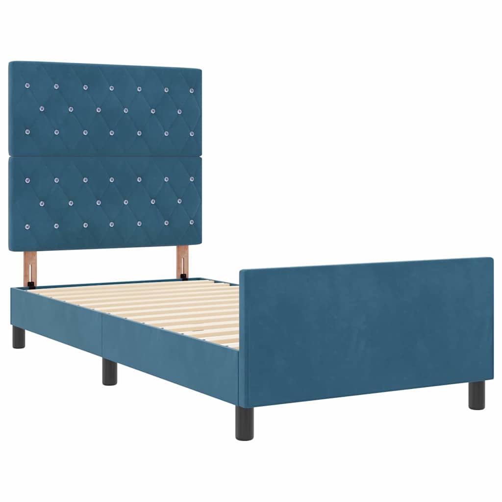 Box spring seng med hovedgærde Mørk blå 90 x 190 cm Fløjl