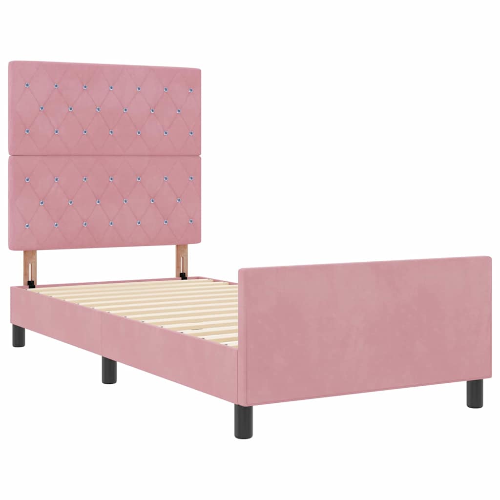 Box spring seng med hovedgærde Lyserød 90 x 200 cm Fløjl