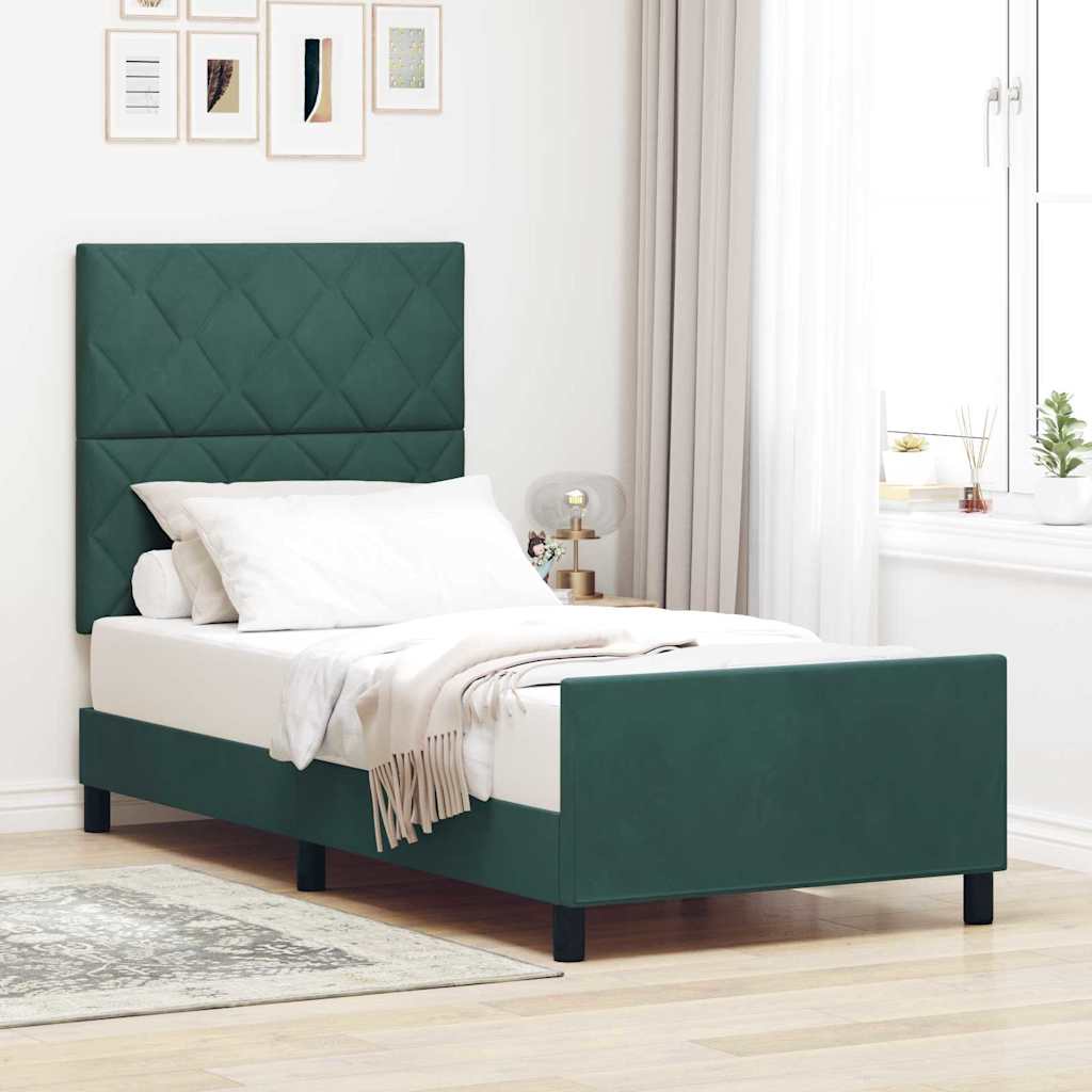 Box spring seng med hovedgærde Mørkegrøn 90 x 190 cm Fløjl