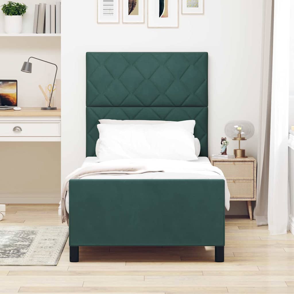 Box spring seng med hovedgærde Mørkegrøn 90 x 200 cm Fløjl