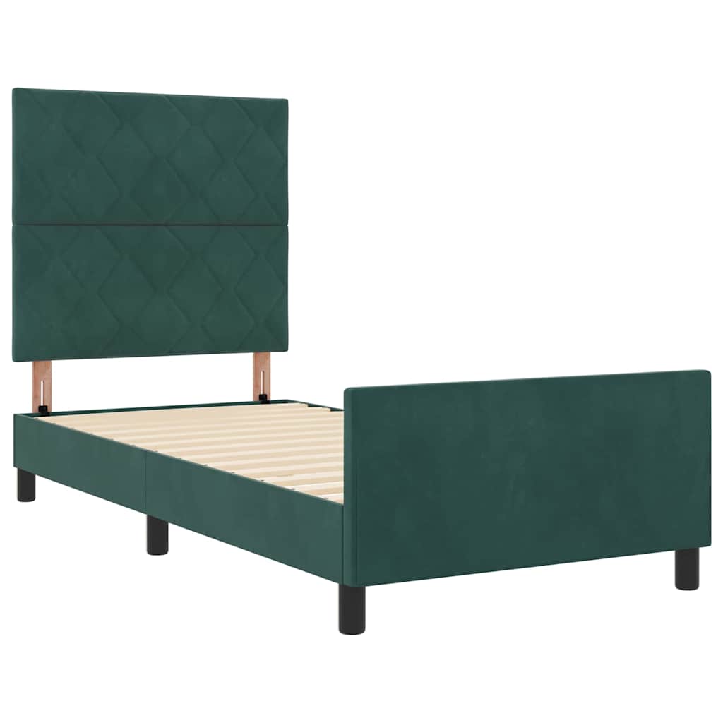 Box spring seng med hovedgærde Mørkegrøn 90 x 200 cm Fløjl
