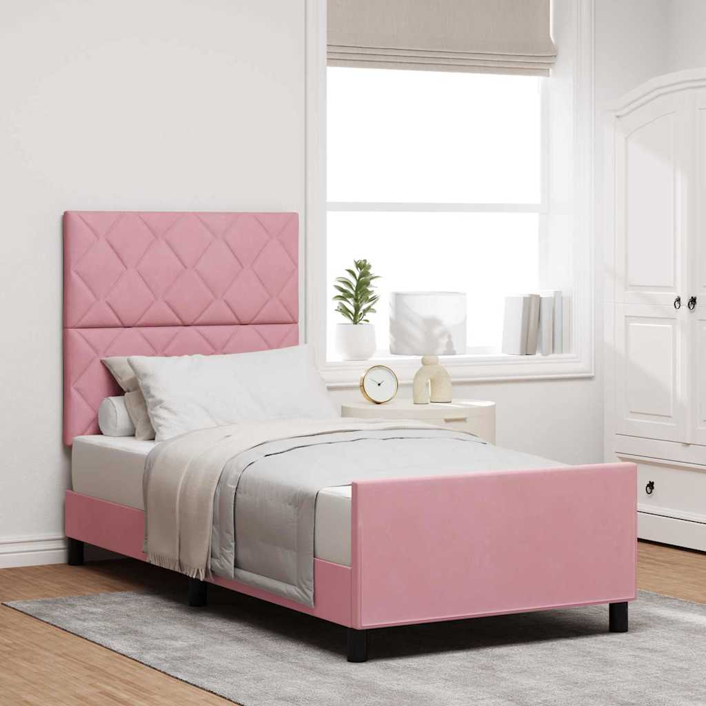 Box spring seng med hovedgærde Lyserød 100 x 200 cm Fløjl