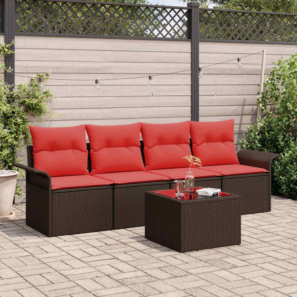 Havesofa Sæt 5 stk. Beige og Rød polyrattan