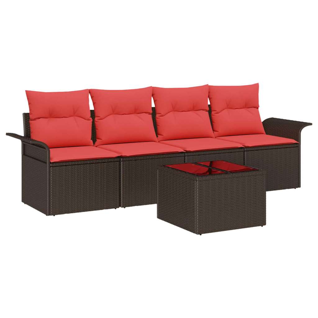 Havesofa Sæt 5 stk. Beige og Rød polyrattan
