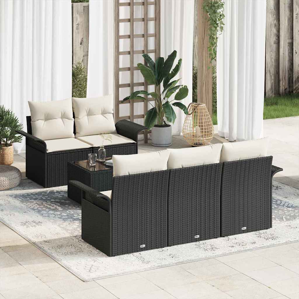 Havesofa Sæt med pude 6 pcs Sort og Cream 55 x 55 x 37 cm
