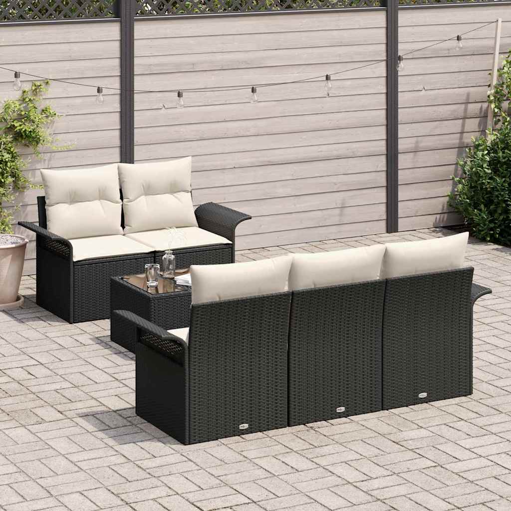 Havesofa Sæt med pude 6 pcs Sort og Cream 55 x 55 x 37 cm