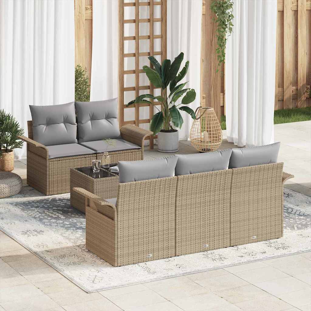 Havesofa Sæt med pude 6 pcs Beige og grå 55 x 55 x 37 cm