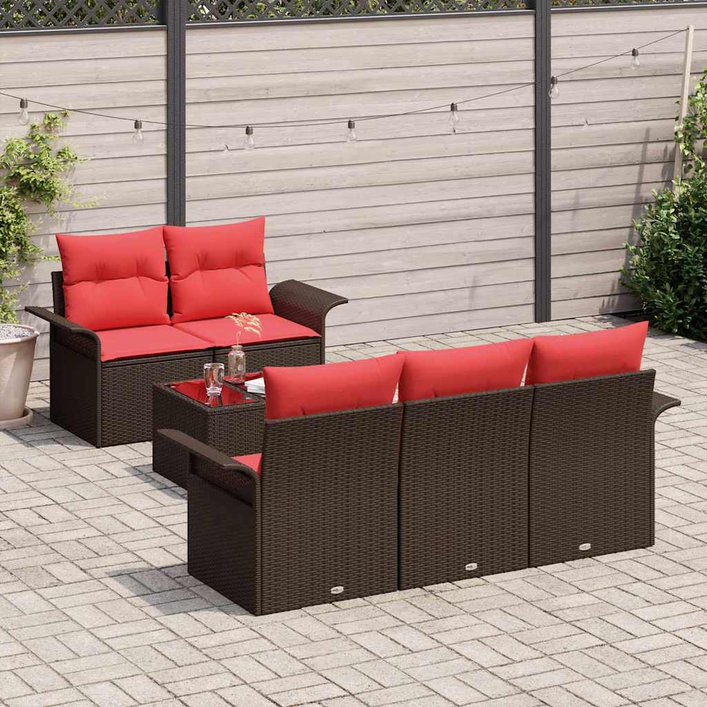 Havesofa Sæt med pude 6 pcs Beige og Rød polyrattan