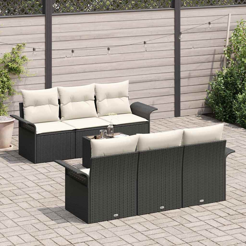 Havesofa Sæt med pude 7 pcs Sort og Cream polyrattan