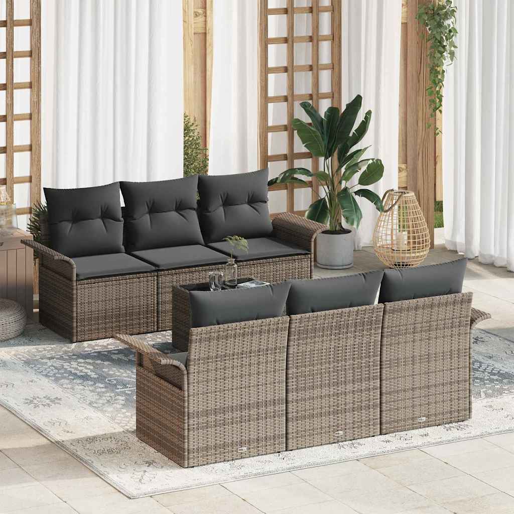 Havesofa Sæt med pude med opbevaring 7 pcs Grå polyrattan