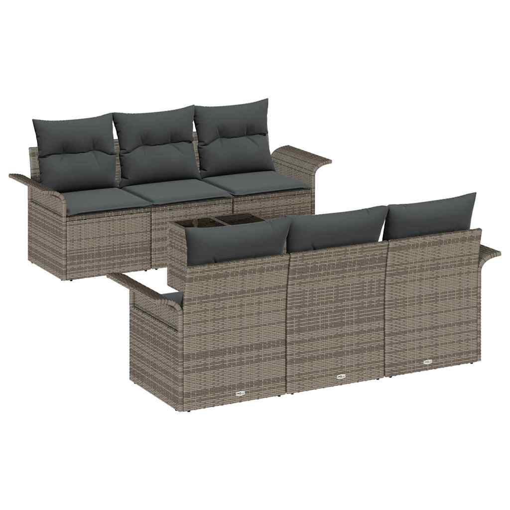 Havesofa Sæt med pude med opbevaring 7 pcs Grå polyrattan