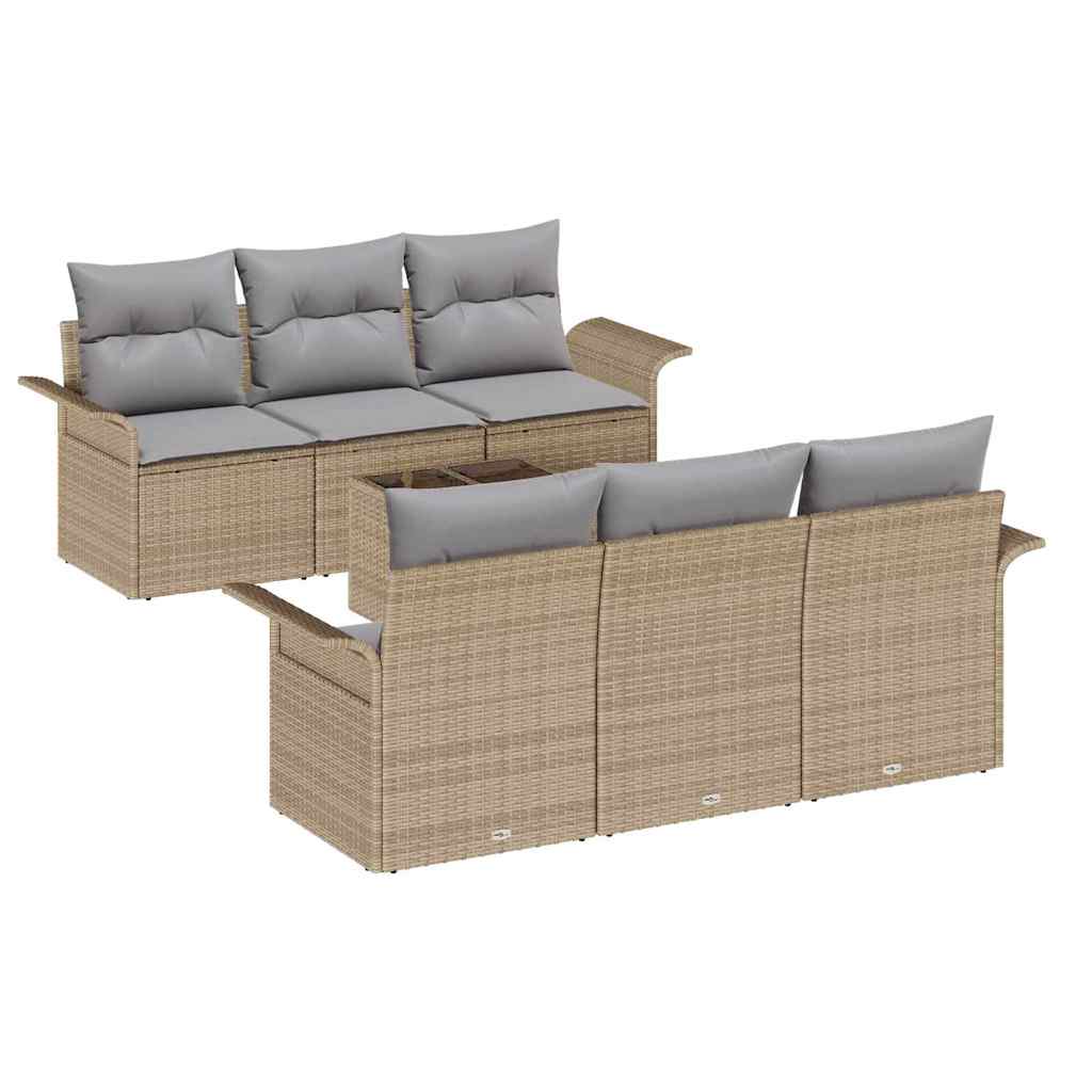 Havesofa Sæt med pude 7 pcs Beige og grå polyrattan