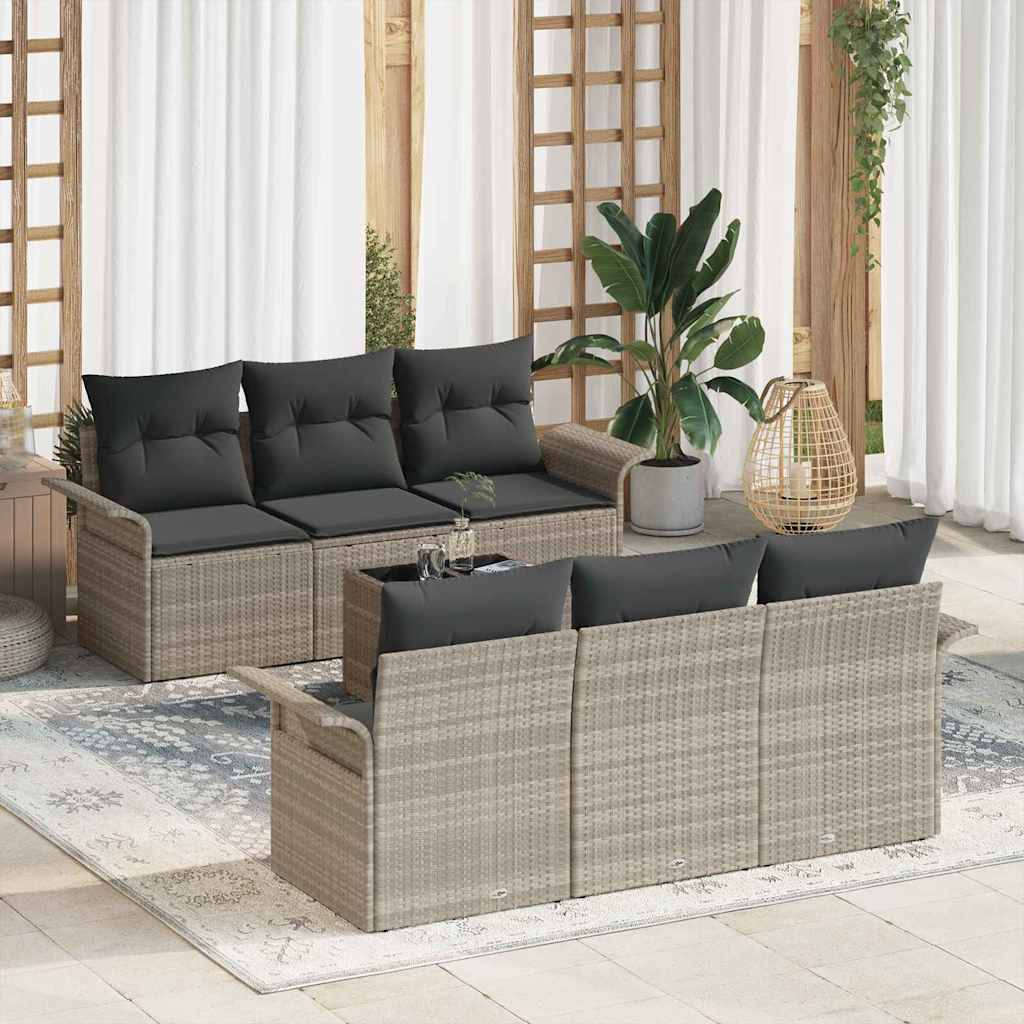 Havesofa Sæt med pude 7 pcs Lysegrå og mørkegrå polyrattan