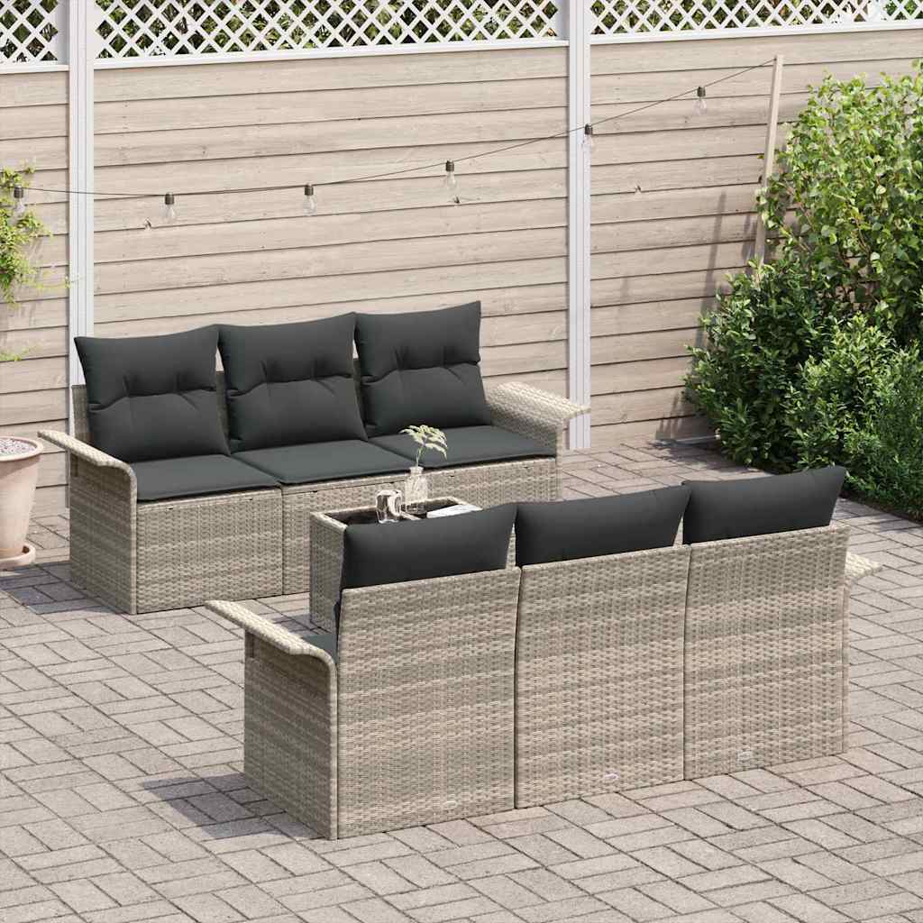 Havesofa Sæt med pude 7 pcs Lysegrå og mørkegrå polyrattan
