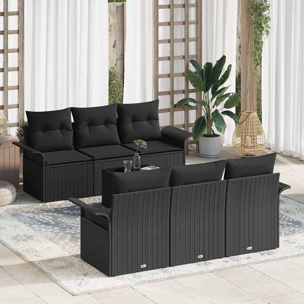 Havesofa Sæt med pude med opbevaring 7 pcs Sort polyrattan
