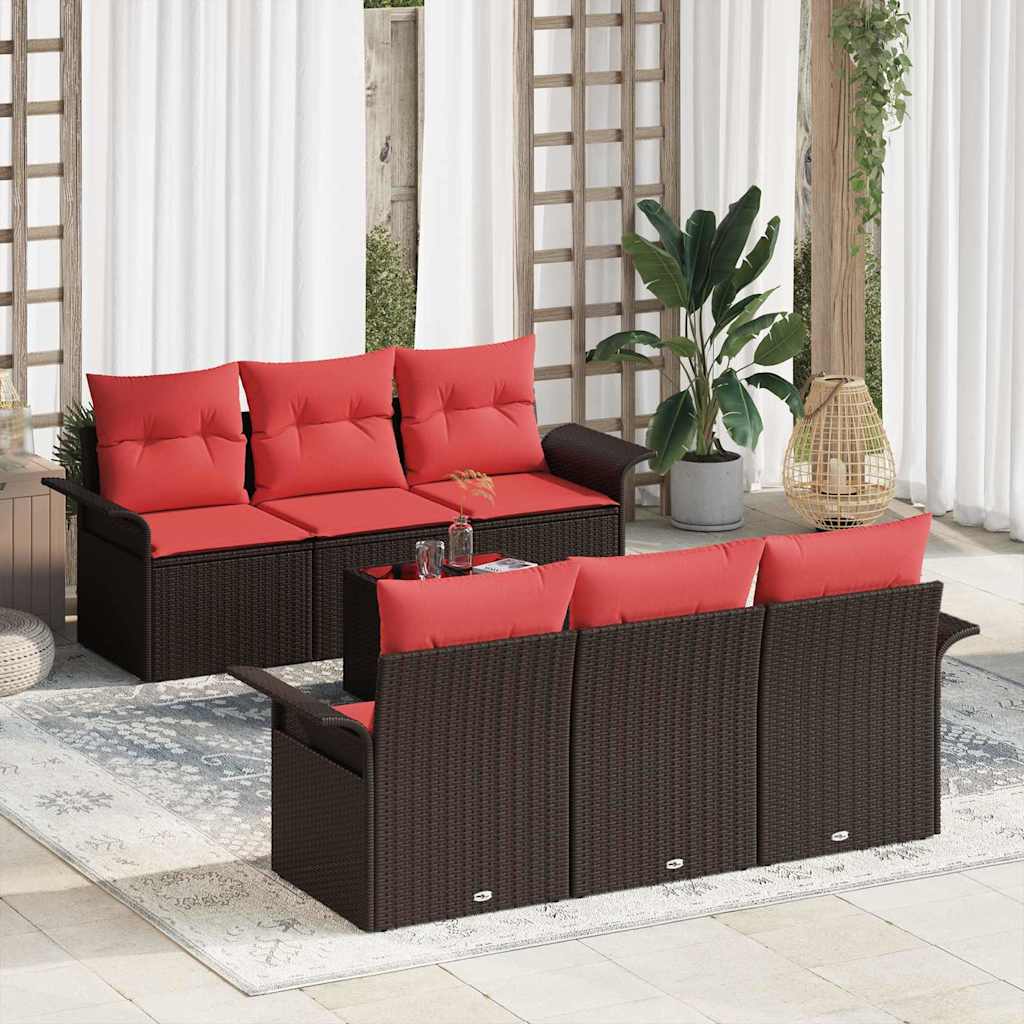 Havesofa Sæt 7 pcs Beige Rød Polyrattan og stål og glas