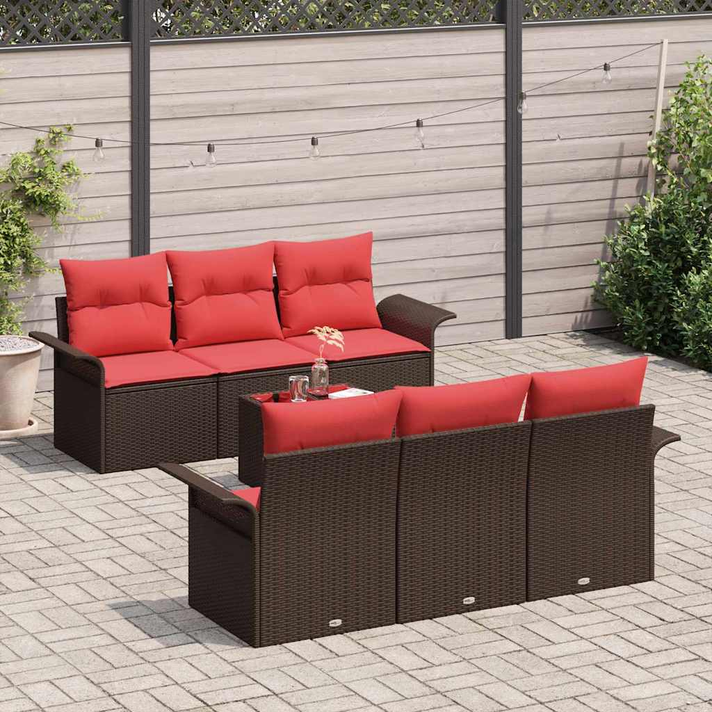 Havesofa Sæt 7 pcs Beige Rød Polyrattan og stål og glas