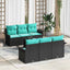 Havesofa Sæt 7 pcs Sort og turkis Polyrattan og stål og glas