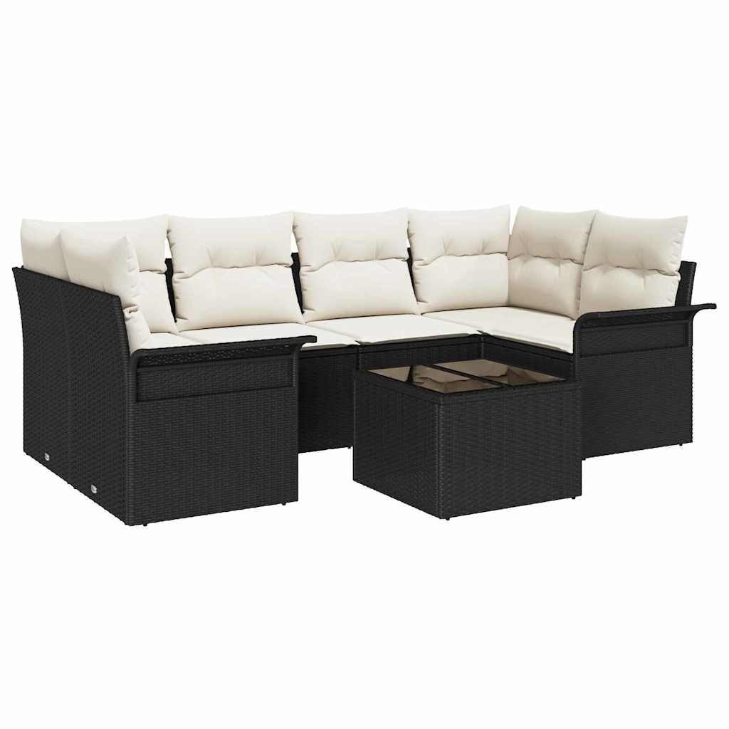 Havesofa Sæt 7 stk. 6-Antal sæder Sort og Cream polyrattan