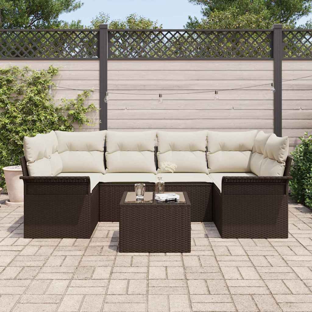 Havesofa Sæt med pude 7 pcs Brun og Creme polyrattan