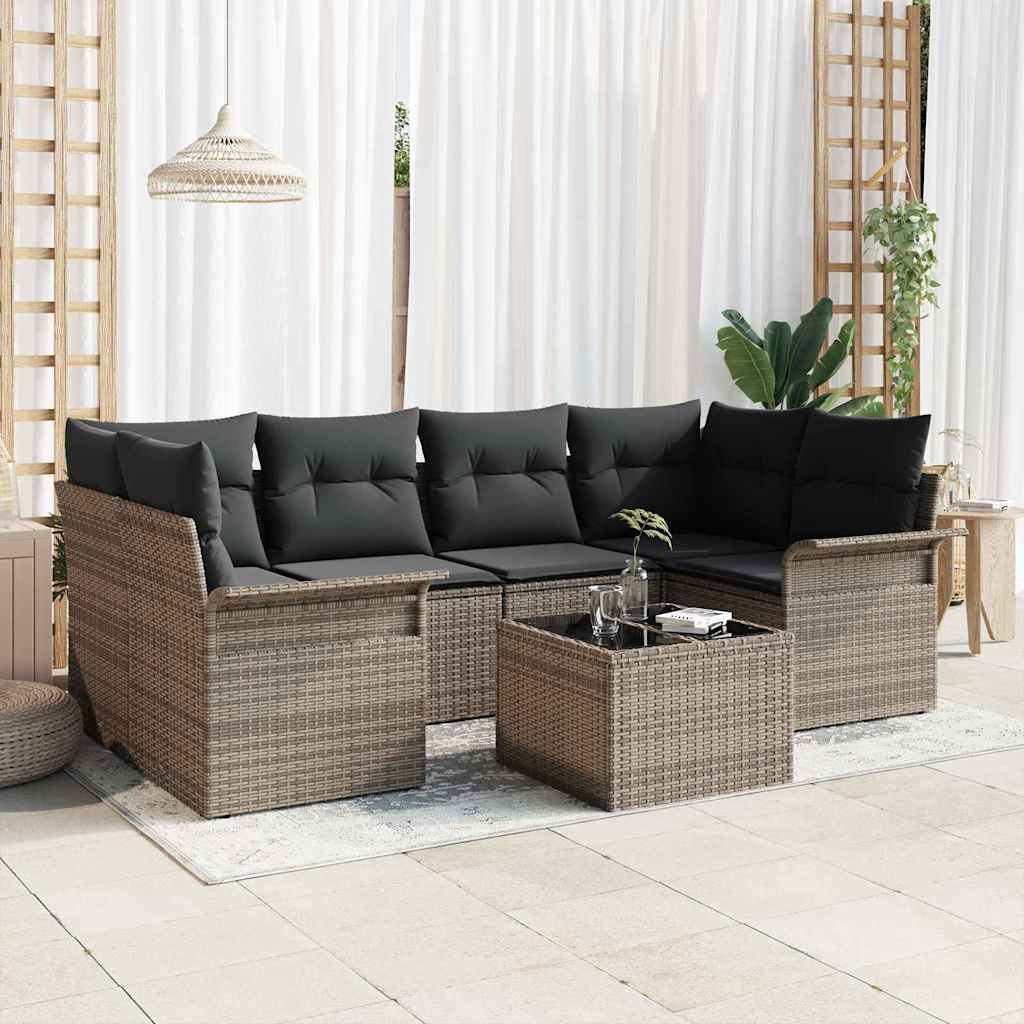 Havesofa Sæt med pude 7 pcs Grå 55 x 55 x 37 cm polyrattan