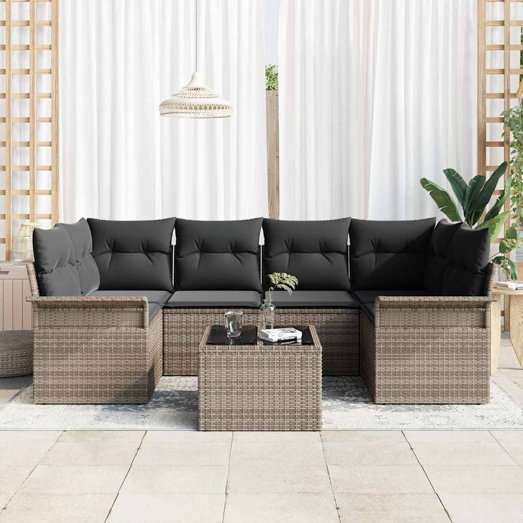 Havesofa Sæt med pude 7 pcs Grå 55 x 55 x 37 cm polyrattan