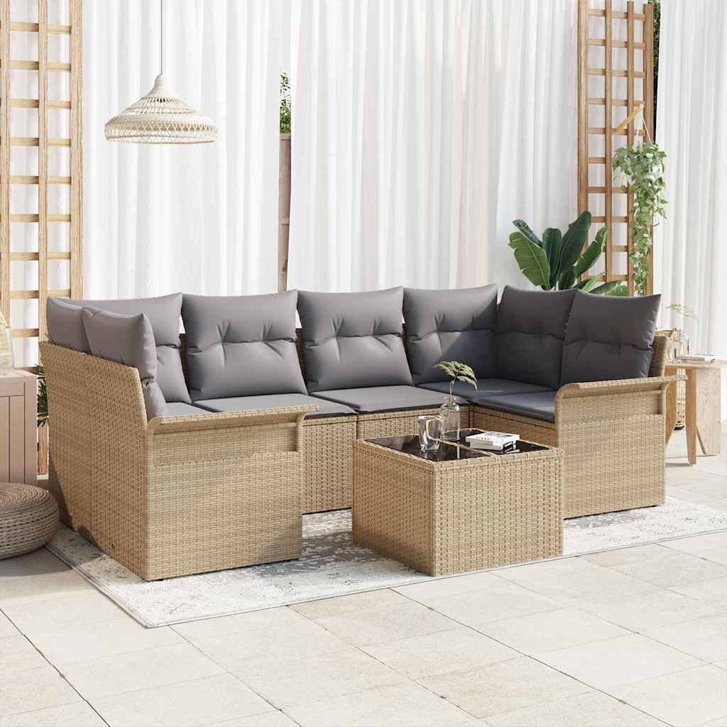 Havesofa Sæt 7 pcs Beige og grå 55 x 55 x 37 cm polyrattan
