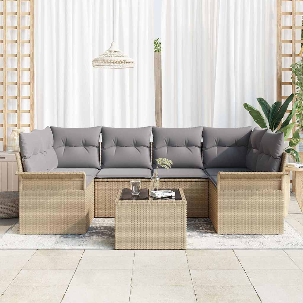 Havesofa Sæt 7 pcs Beige og grå 55 x 55 x 37 cm polyrattan