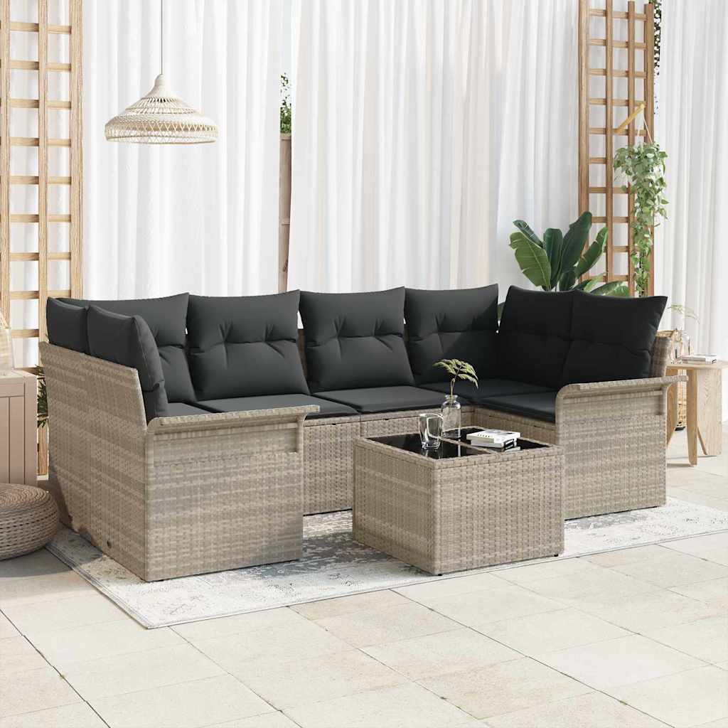 Havesofa Sæt med pude 7 pcs Lysegrå og mørkegrå 55 x 55 x 37 cm