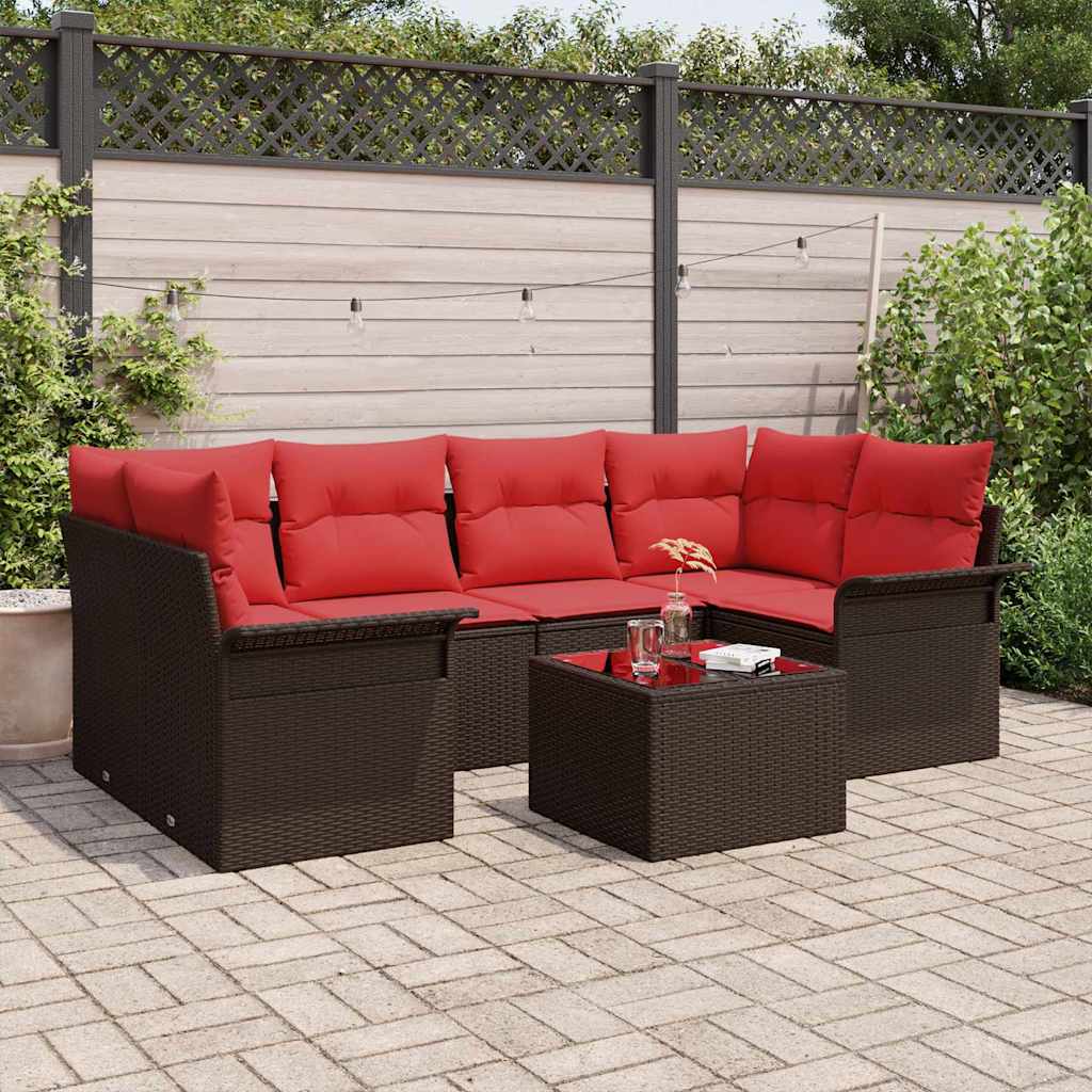 Havesofa Sæt med pude 7 pcs Beige og Rød polyrattan