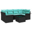Havesofa Sæt med pude 7 pcs Sort og turkis polyrattan