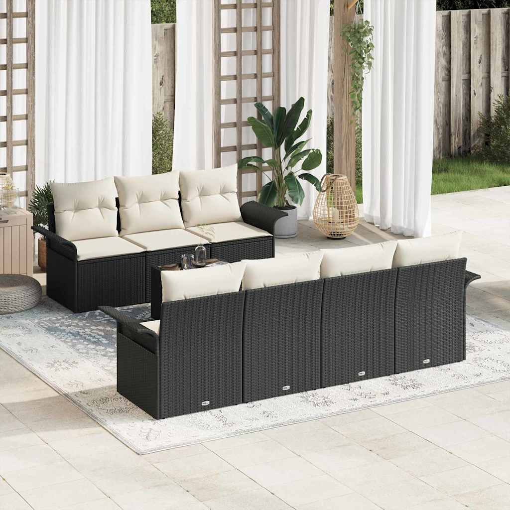 Havesofa Sæt med pude 8 pcs Sort og Cream polyrattan