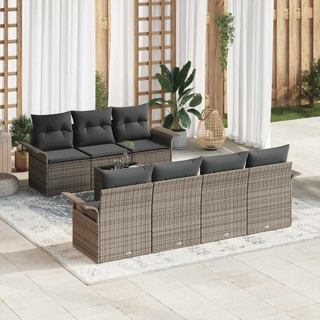 Havesofa Sæt med pude med opbevaring 8 pcs Grå polyrattan